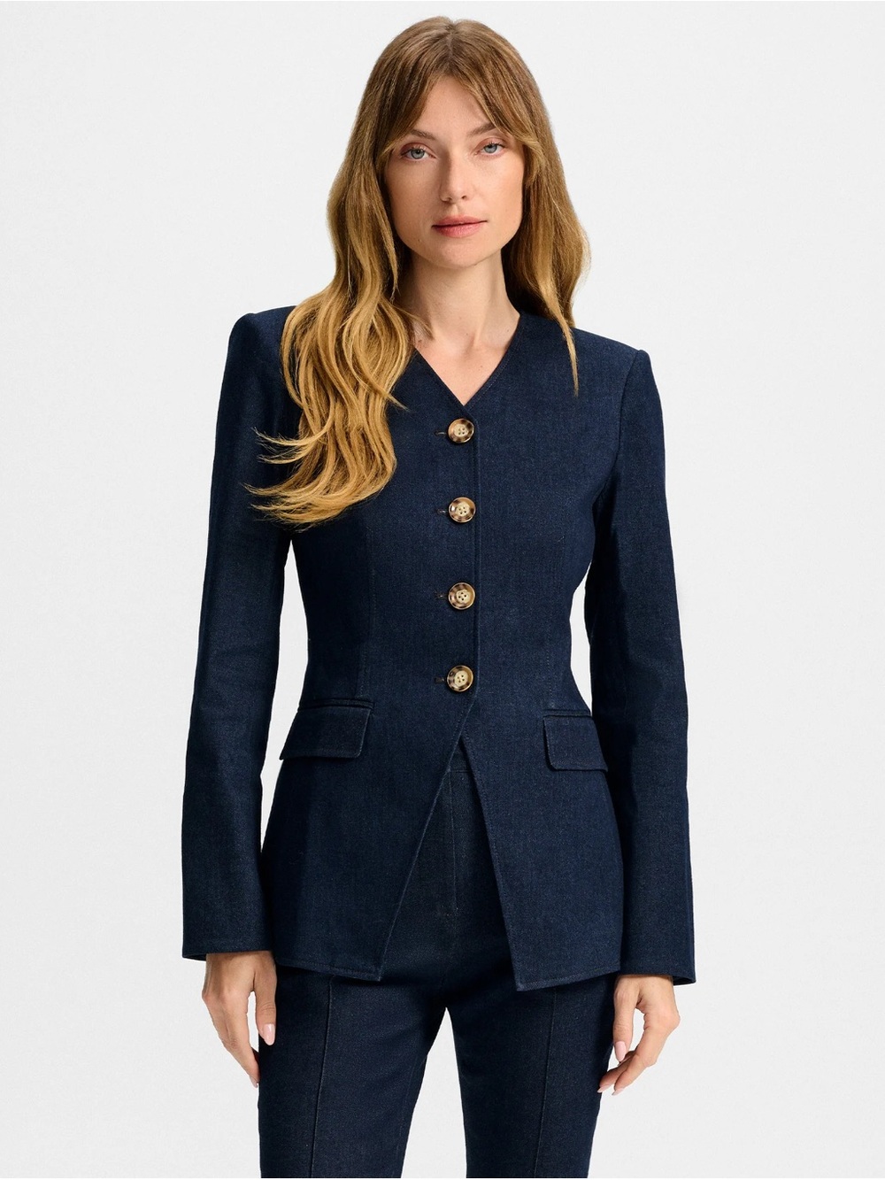 NEW Veronica Beard Cynthia Denim Blazer Jacket Button Front Navy Blue Size 6
